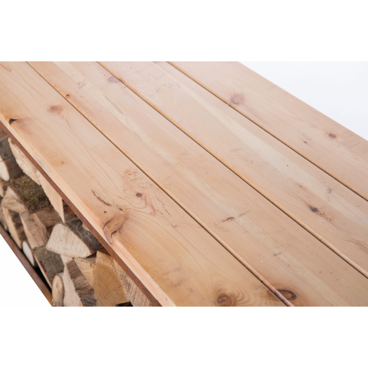 BrownRust Steel Wood Storage Bench - 1