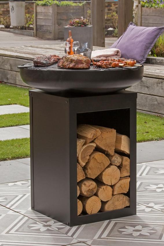 RedFire Matanzas firepit plancha with wood storage