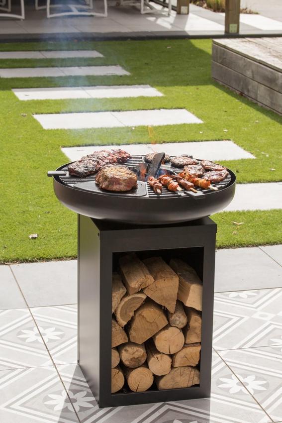 RedFire Matanzas firepit plancha with wood storage