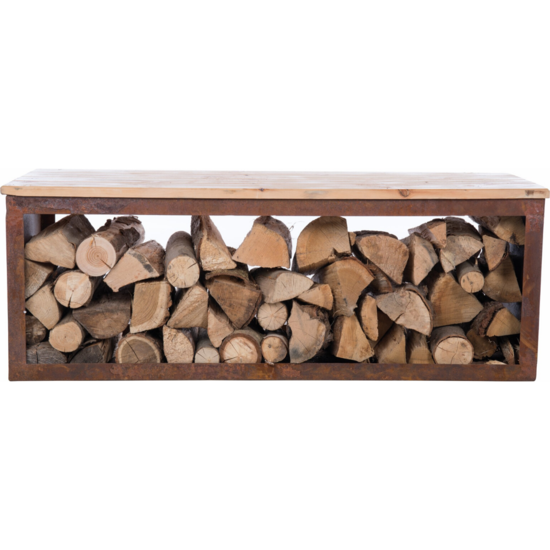 BrownRust Steel Wood Storage Bench