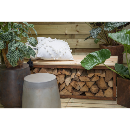 BrownRust Steel Wood Storage Bench
