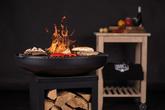 RedFire Matanzas firepit plancha with wood storage