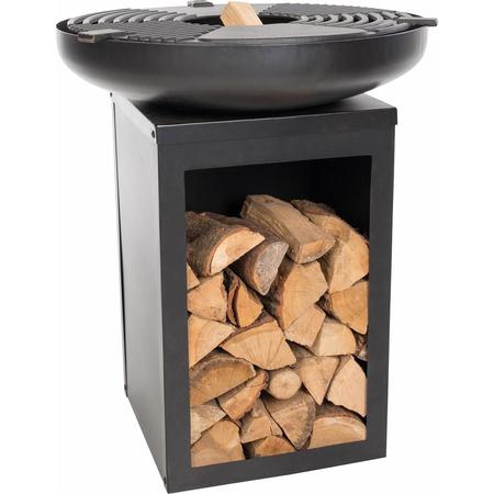 RedFire Matanzas firepit plancha with wood storage